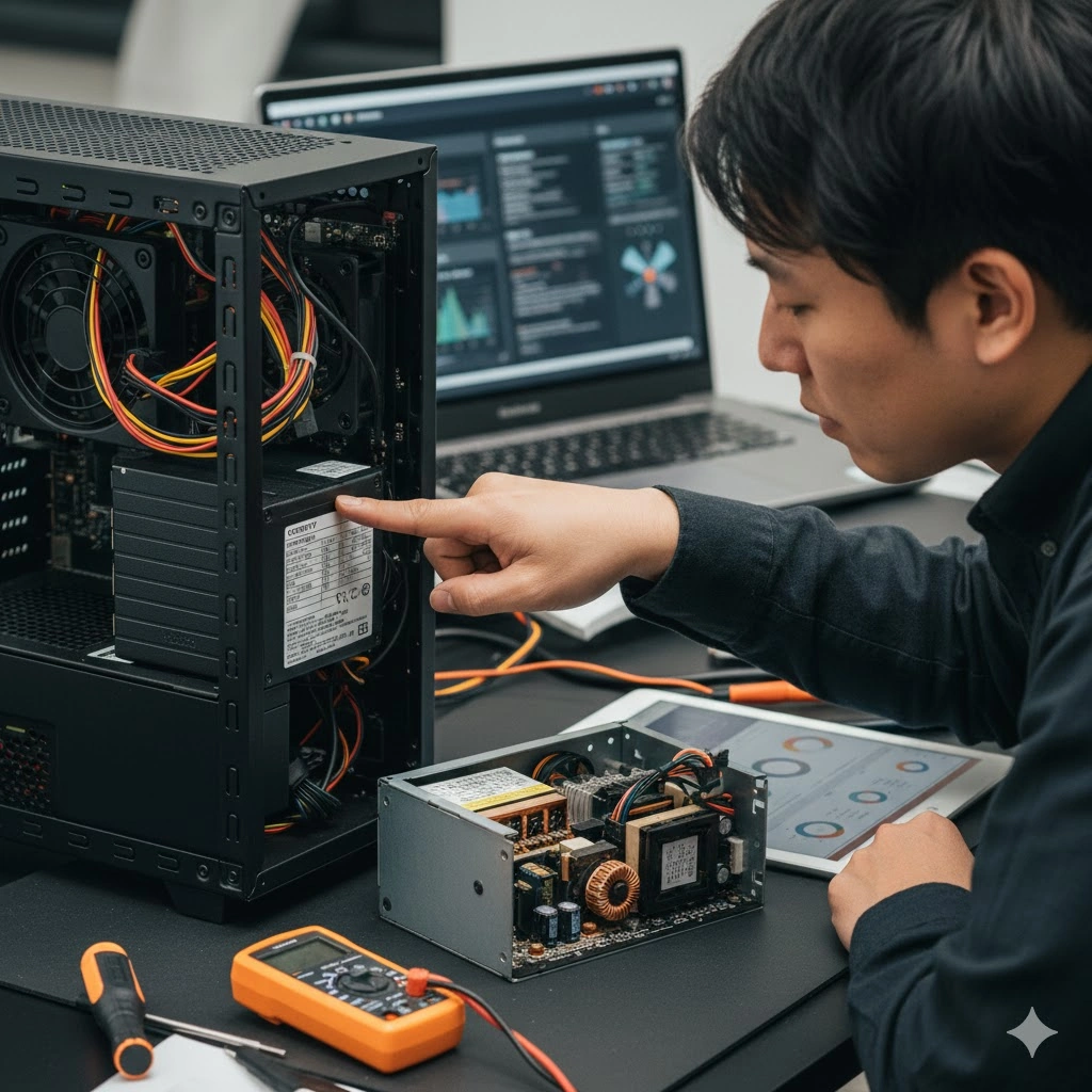 電源ユニットのワット数確認を物理的に行う手順