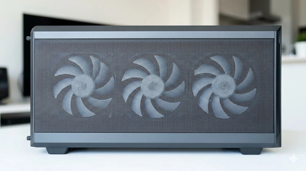 PCケースファンの吸気面（羽が見える表面）と排気面（フレームが見える裏面）の構造的な違いと風の向き