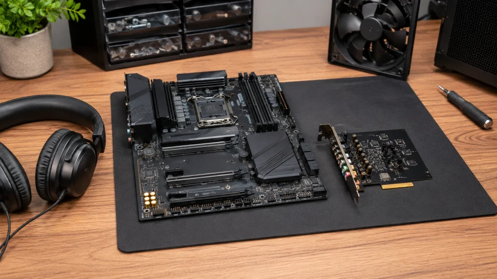 マザーボードと内蔵サウンドカードを並べたPCオーディオ構成の比較