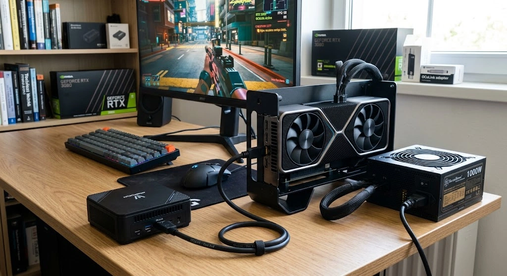 OCuLinkケーブルでミニPCとeGPUドックを接続した外付けGPU環境
