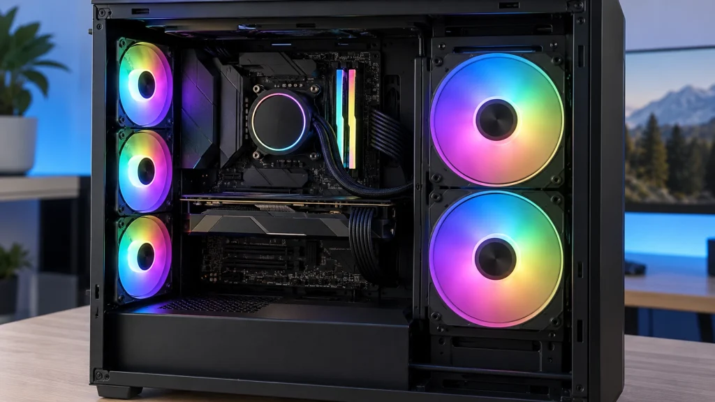 120mmと140mmのARGBファンのサイズを比較したPCケース