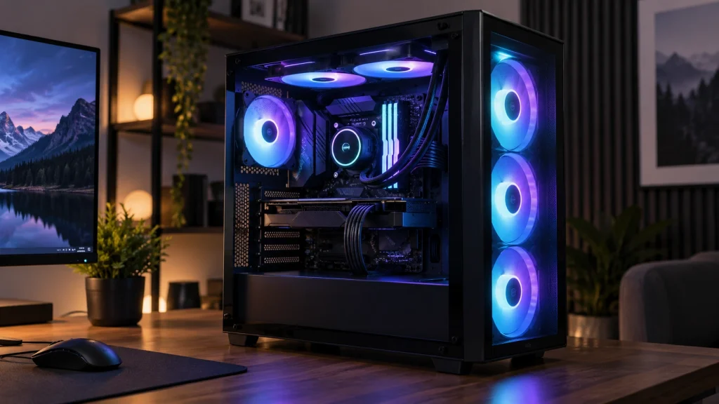 複数のARGBファンを搭載したゲーミングPCの内部