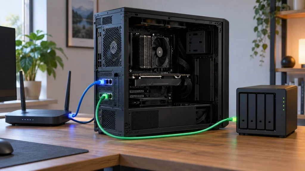 LANカード2枚でルーターとNASを別ネットワークに接続したデスクトップPC