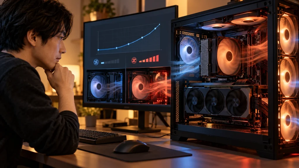 PCの温度に合わせてPWMファンのファンカーブを調整する様子